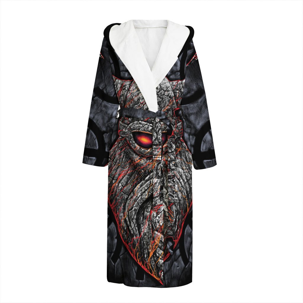 Ancient Viking Norse God Odin Print Hooded Bathrobe