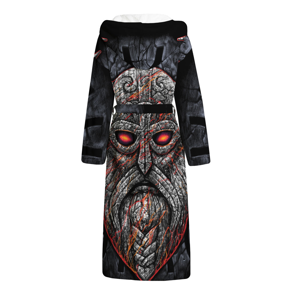 Ancient Viking Norse God Odin Print Hooded Bathrobe