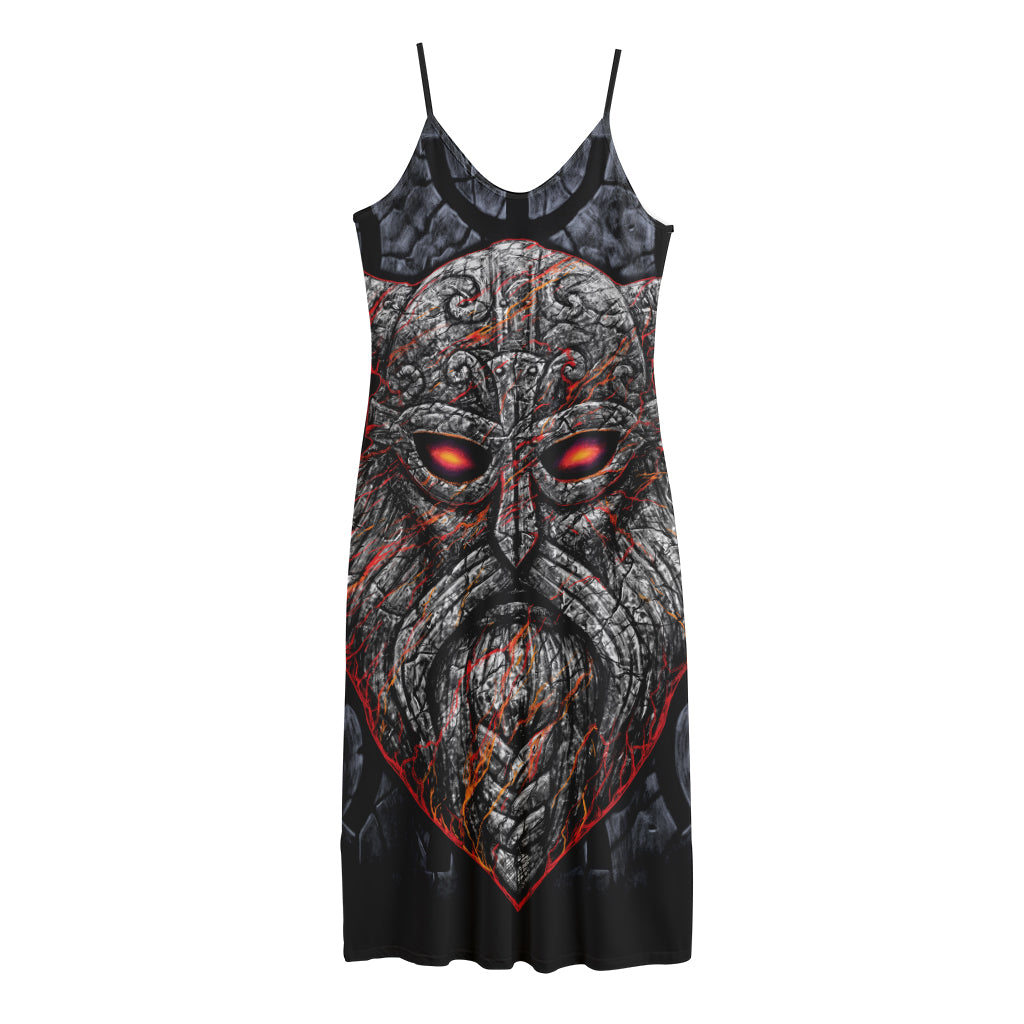 Ancient Viking Norse God Odin Print Jersey Midi Cami Dress