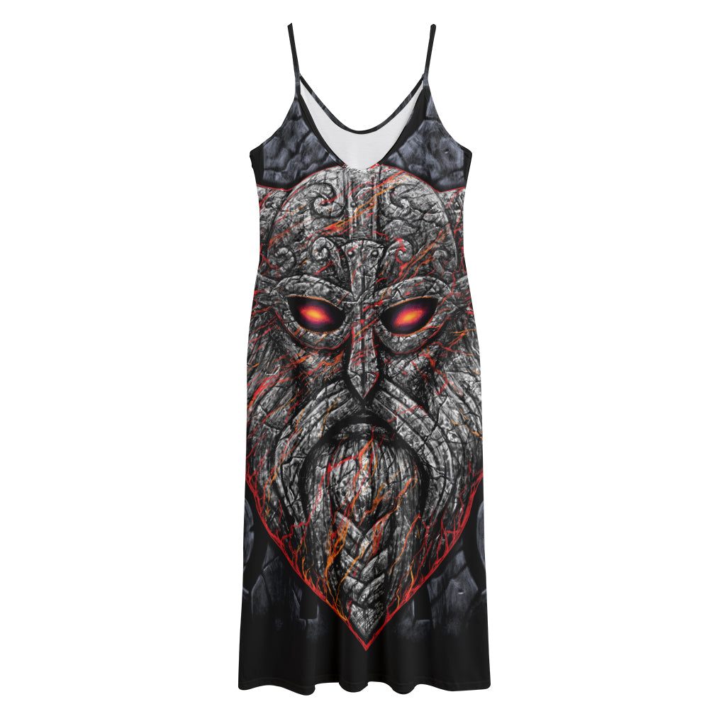 Ancient Viking Norse God Odin Print Jersey Midi Cami Dress