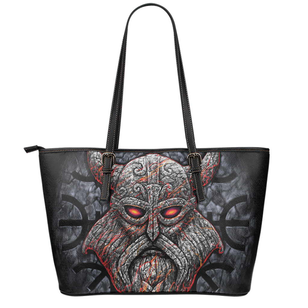 Ancient Viking Norse God Odin Print Leather Tote Bag