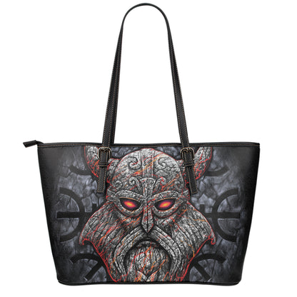 Ancient Viking Norse God Odin Print Leather Tote Bag