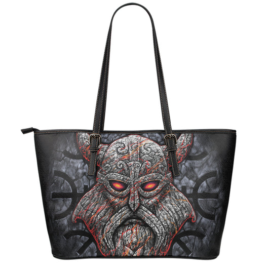 Ancient Viking Norse God Odin Print Leather Tote Bag