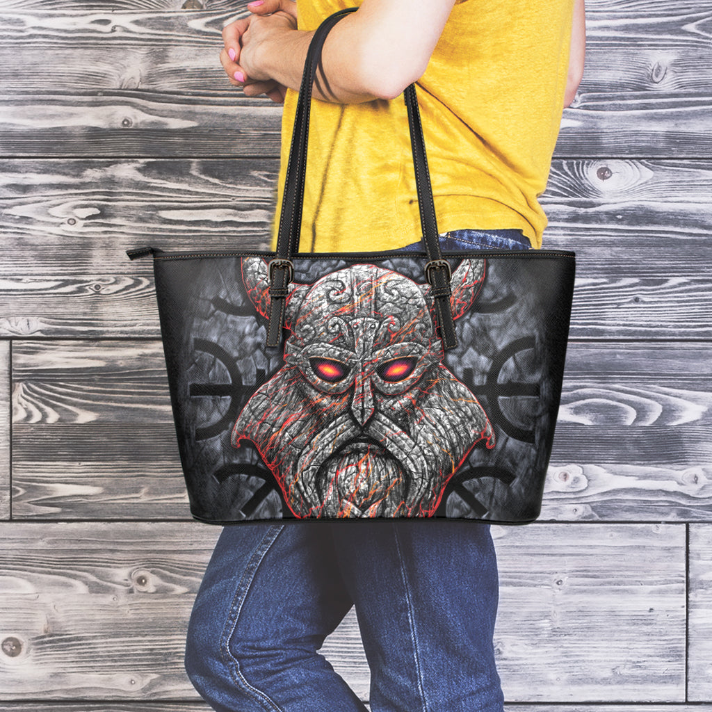Ancient Viking Norse God Odin Print Leather Tote Bag