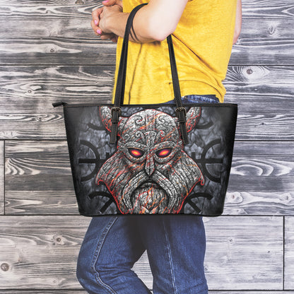 Ancient Viking Norse God Odin Print Leather Tote Bag