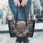 Ancient Viking Norse God Odin Print Leather Tote Bag