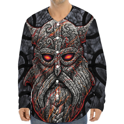 Ancient Viking Norse God Odin Print Long Sleeve Baseball Jersey