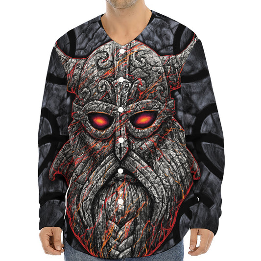 Ancient Viking Norse God Odin Print Long Sleeve Baseball Jersey