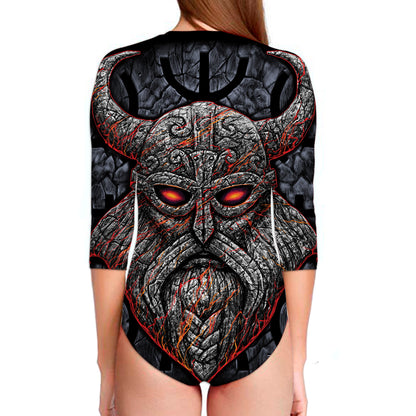Ancient Viking Norse God Odin Print Long Sleeve Swimsuit