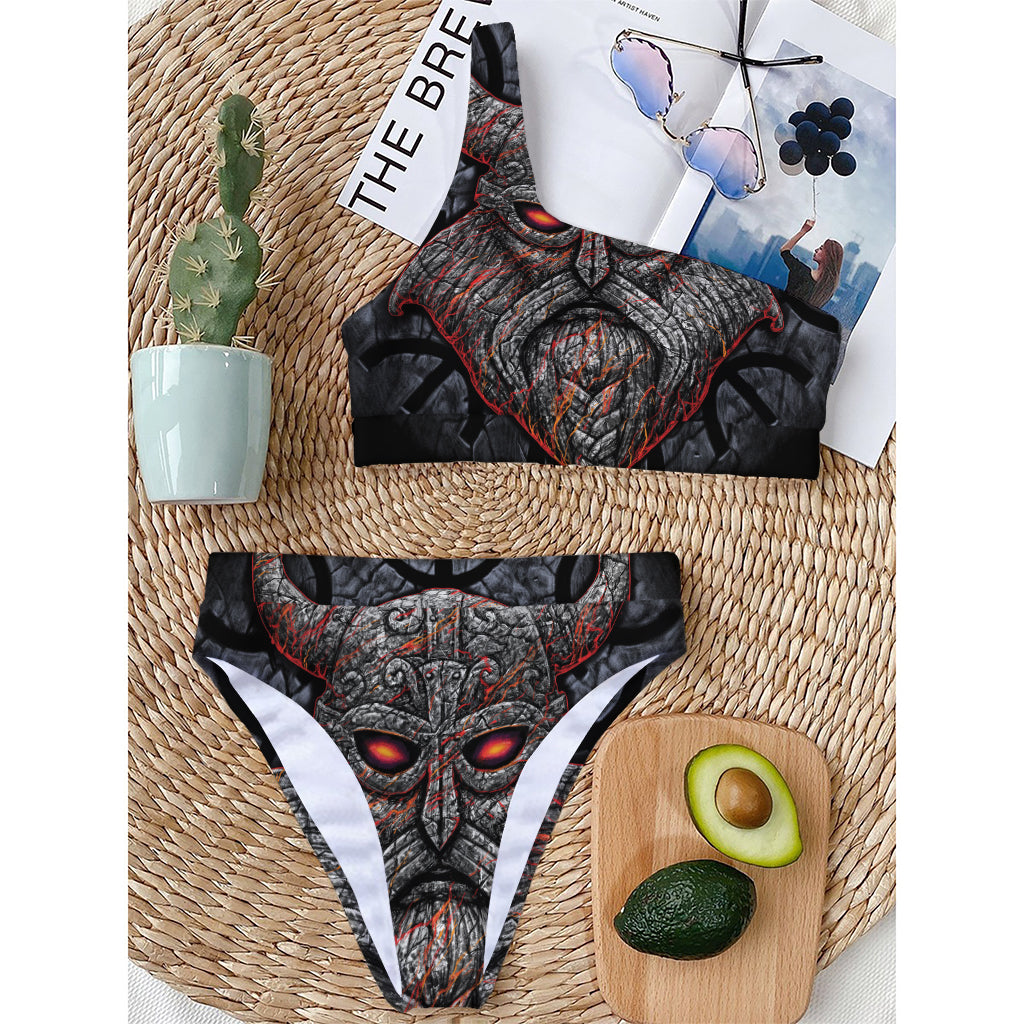 Ancient Viking Norse God Odin Print One Shoulder Bikini Top