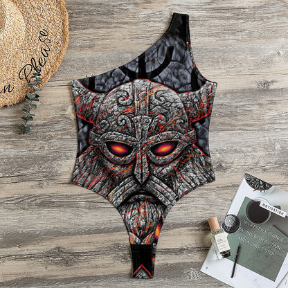 Ancient Viking Norse God Odin Print One Shoulder Bodysuit