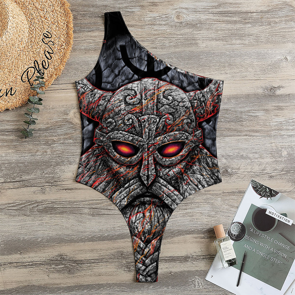 Ancient Viking Norse God Odin Print One Shoulder Bodysuit