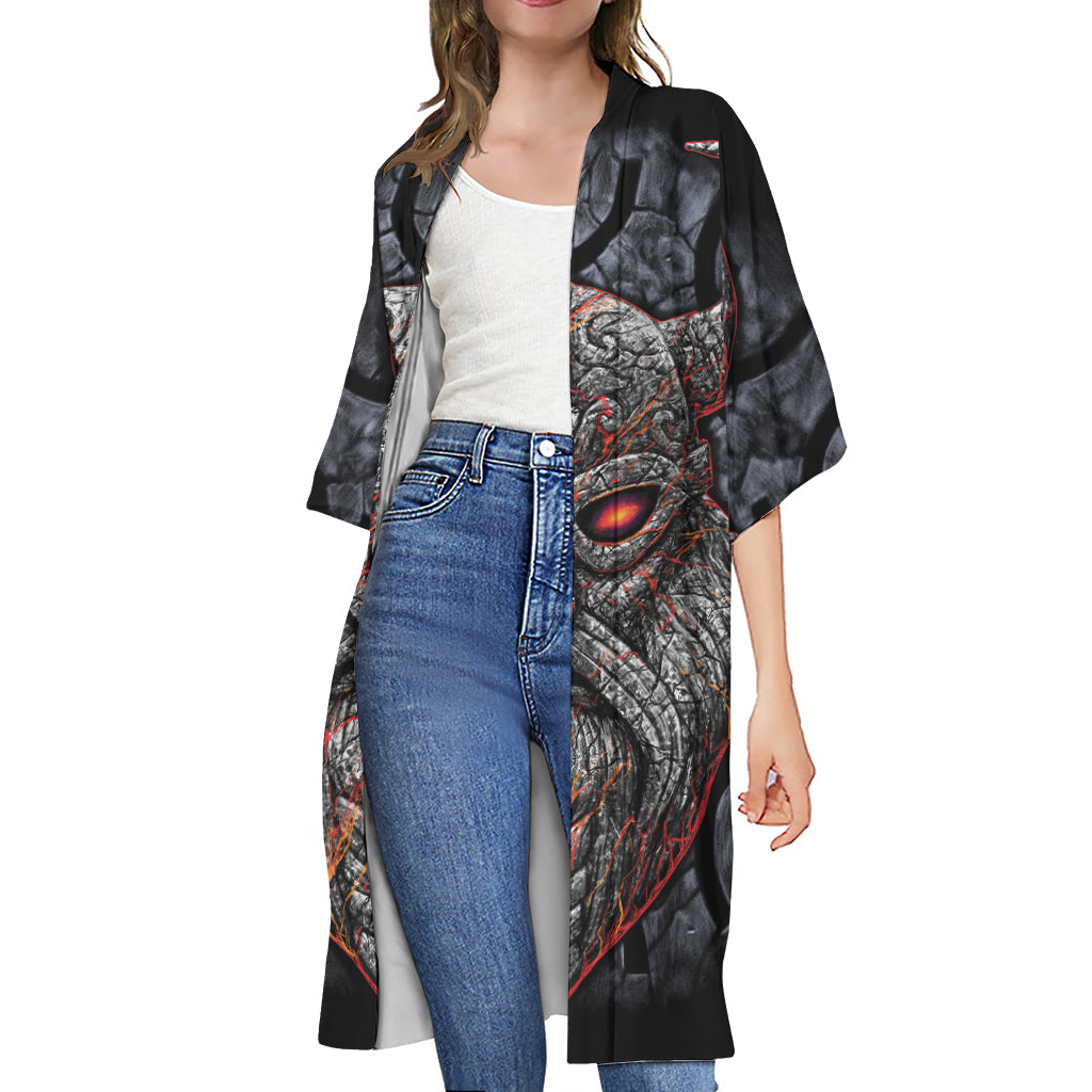Ancient Viking Norse God Odin Print Open Front Beach Cover Up