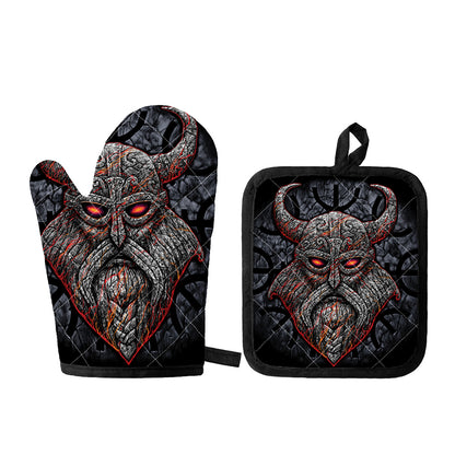 Ancient Viking Norse God Odin Print Oven Mitt And Pot Holder Set
