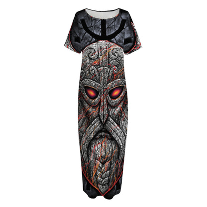 Ancient Viking Norse God Odin Print Short Sleeve Long Nightdress