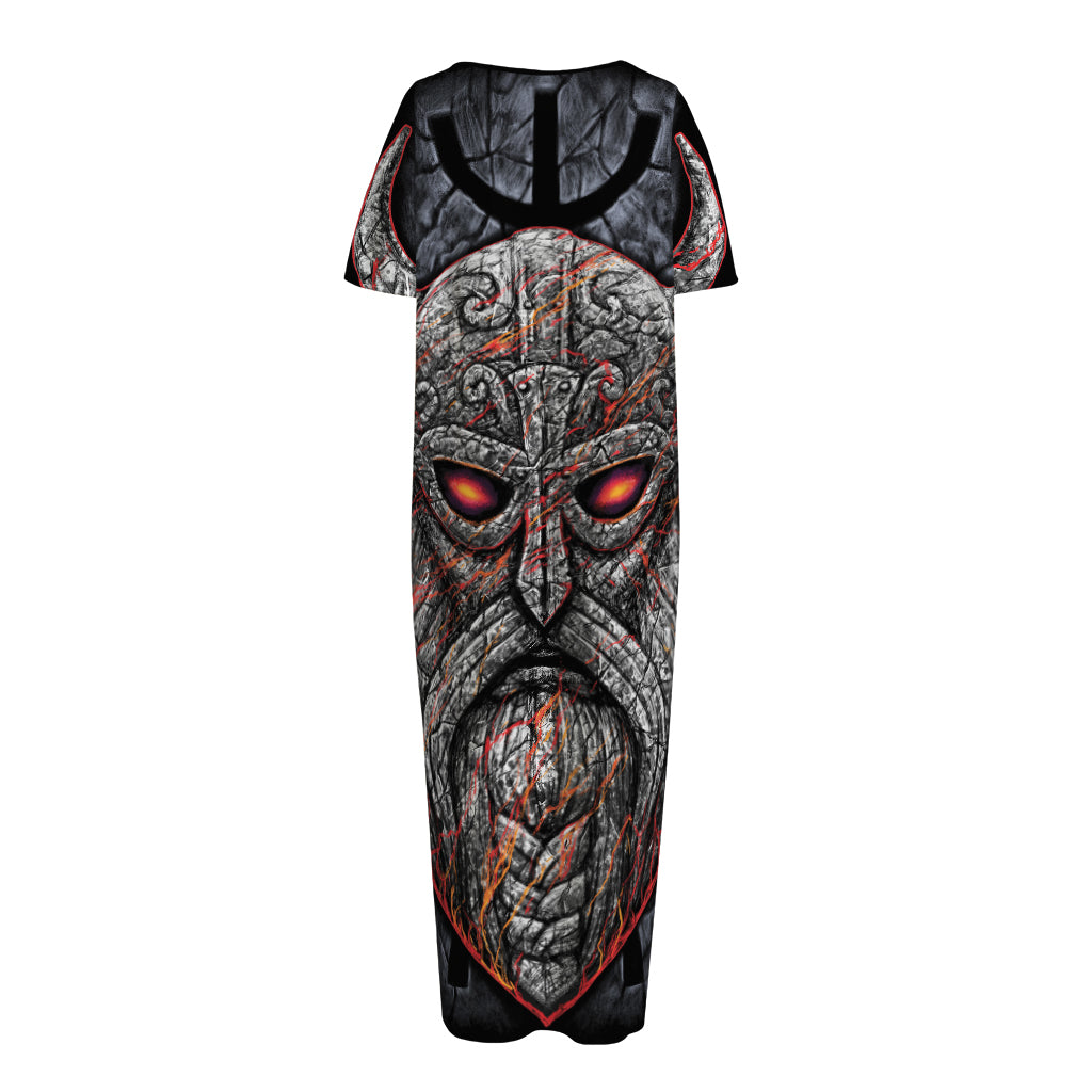 Ancient Viking Norse God Odin Print Short Sleeve Long Nightdress