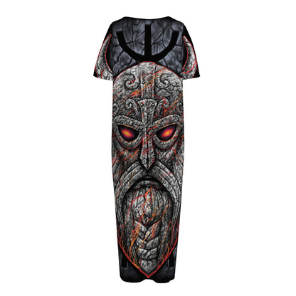 Ancient Viking Norse God Odin Print Short Sleeve Long Nightdress