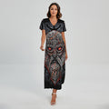 Ancient Viking Norse God Odin Print Short Sleeve Maxi Dress