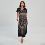 Ancient Viking Norse God Odin Print Short Sleeve Maxi Dress