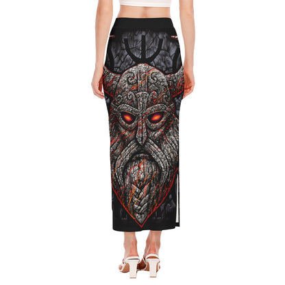 Ancient Viking Norse God Odin Print Side Slit Maxi Skirt