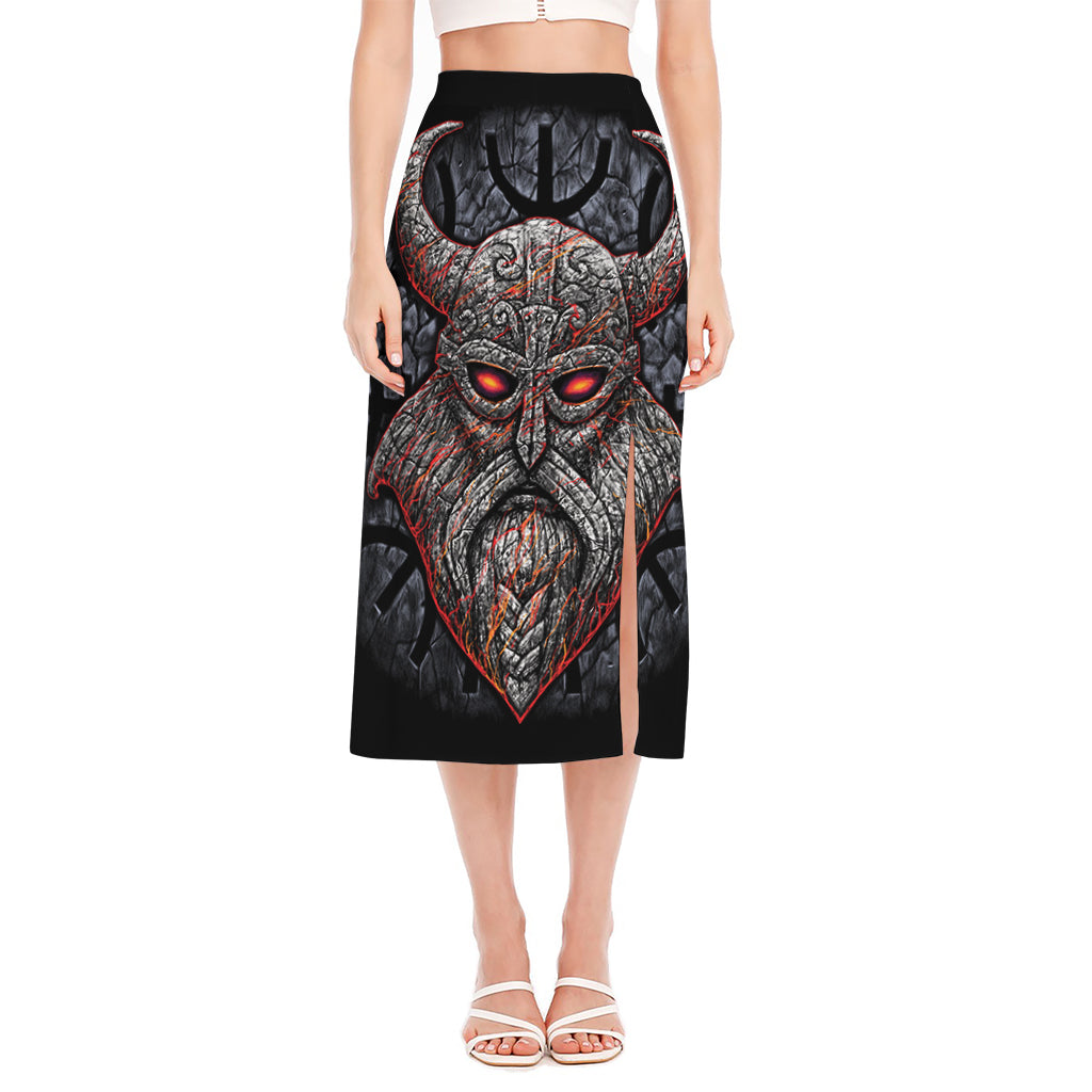 Ancient Viking Norse God Odin Print Side Slit Midi Skirt