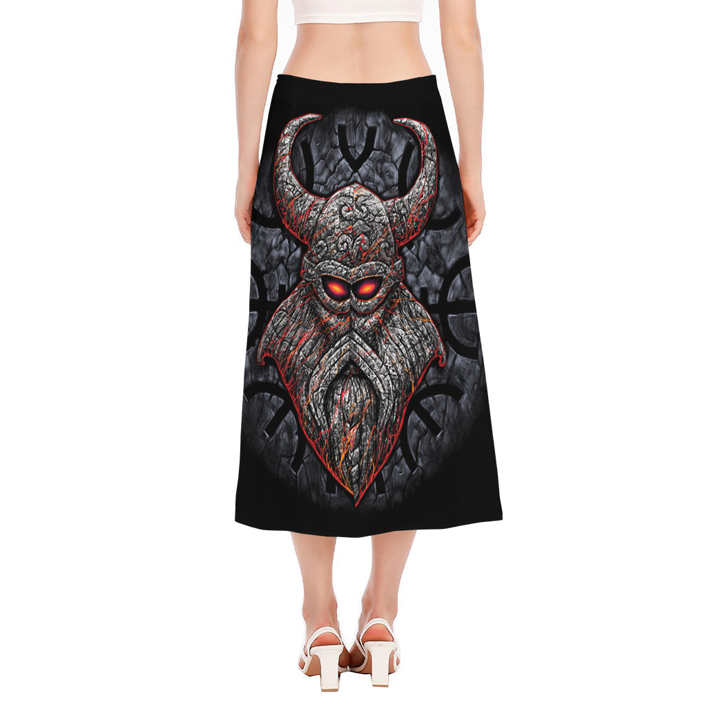 Ancient Viking Norse God Odin Print Side Slit Midi Skirt
