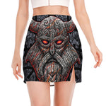 Ancient Viking Norse God Odin Print Side Slit Mini Skirt
