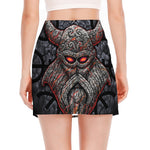 Ancient Viking Norse God Odin Print Side Slit Mini Skirt