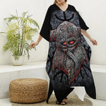 Ancient Viking Norse God Odin Print Silk V-Neck Kaftan Dress
