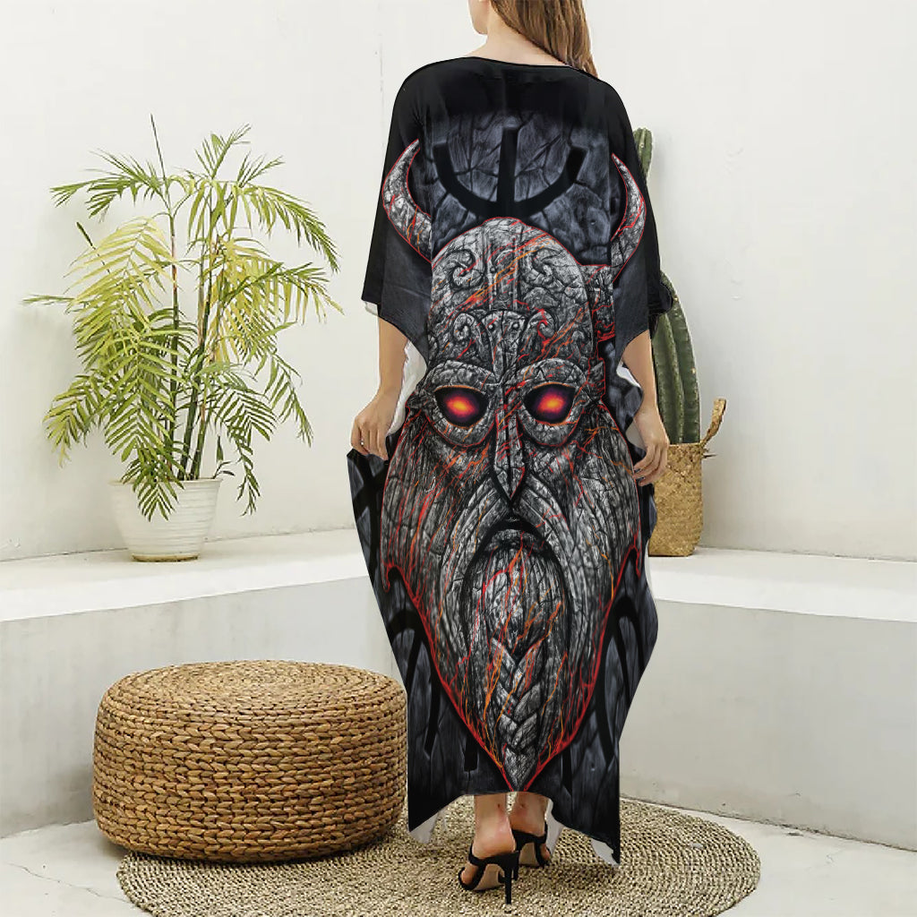 Ancient Viking Norse God Odin Print Silk V-Neck Kaftan Dress