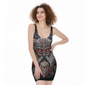 Ancient Viking Norse God Odin Print Sleeveless Bodycon Dress