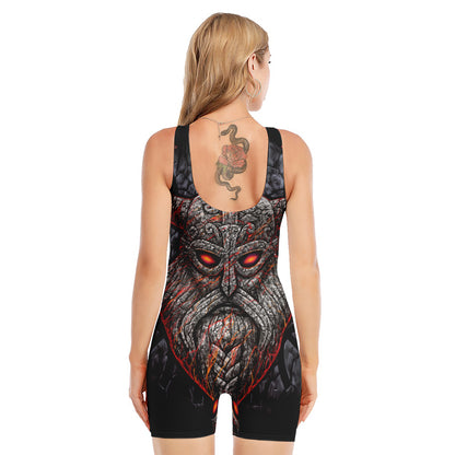 Ancient Viking Norse God Odin Print Sleeveless One Piece Swimsuit