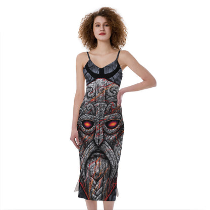 Ancient Viking Norse God Odin Print Slim Fit Midi Cami Dress