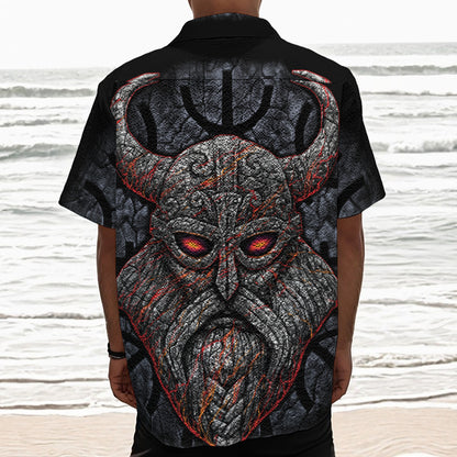 Ancient Viking Norse God Odin Print Textured Short Sleeve Shirt