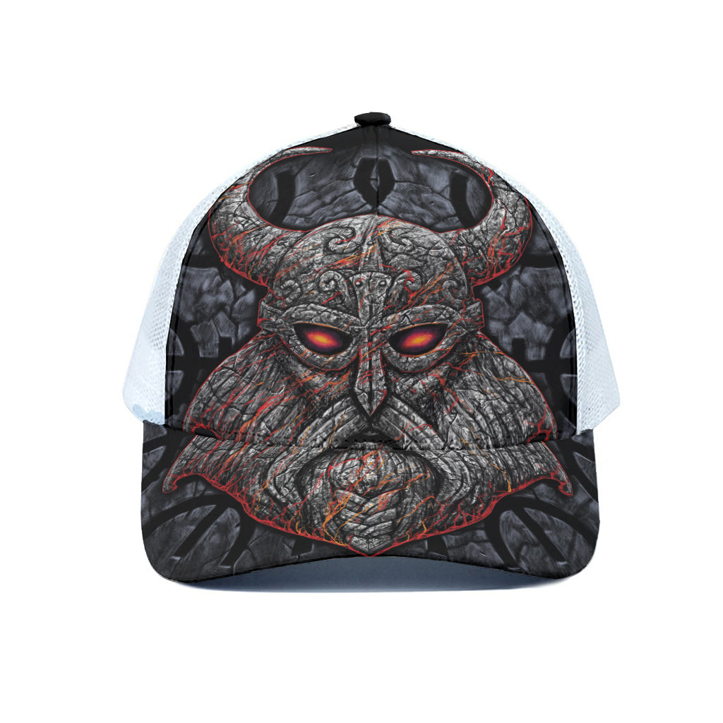 Ancient Viking Norse God Odin Print White Mesh Trucker Cap