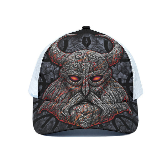 Ancient Viking Norse God Odin Print White Mesh Trucker Cap
