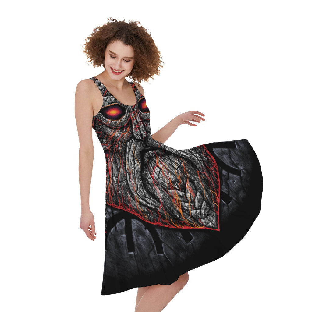 Ancient Viking Norse God Odin Print Women's Sleeveless Dress