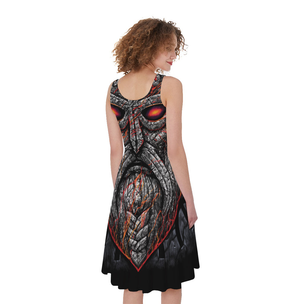 Ancient Viking Norse God Odin Print Women's Sleeveless Dress