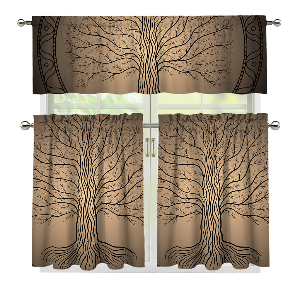 Ancient Yggdrasil Tree Print 3 Piece Kitchen Curtains