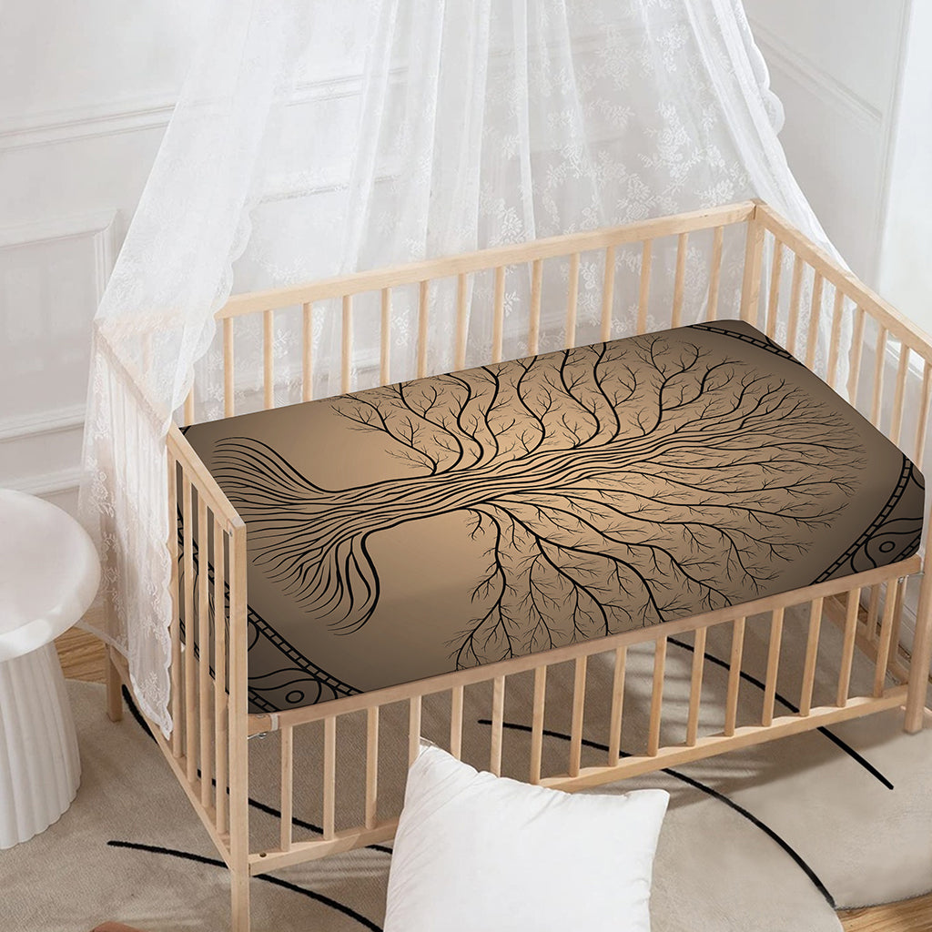 Ancient Yggdrasil Tree Print Baby Crib Sheet