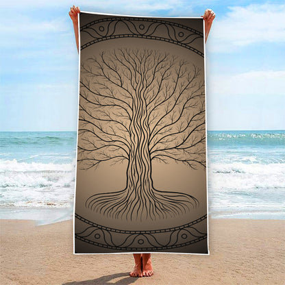 Ancient Yggdrasil Tree Print Beach Towel