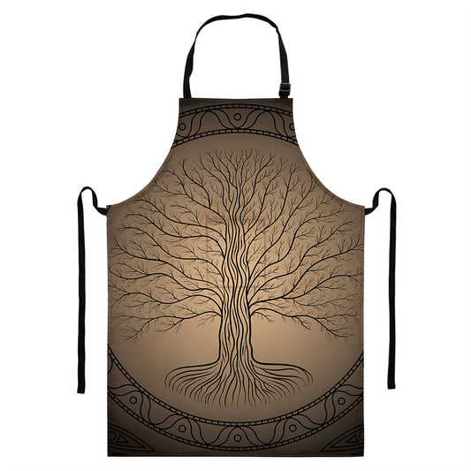 Ancient Yggdrasil Tree Print Bib Apron With Pocket