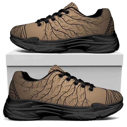 Ancient Yggdrasil Tree Print Black Chunky Shoes