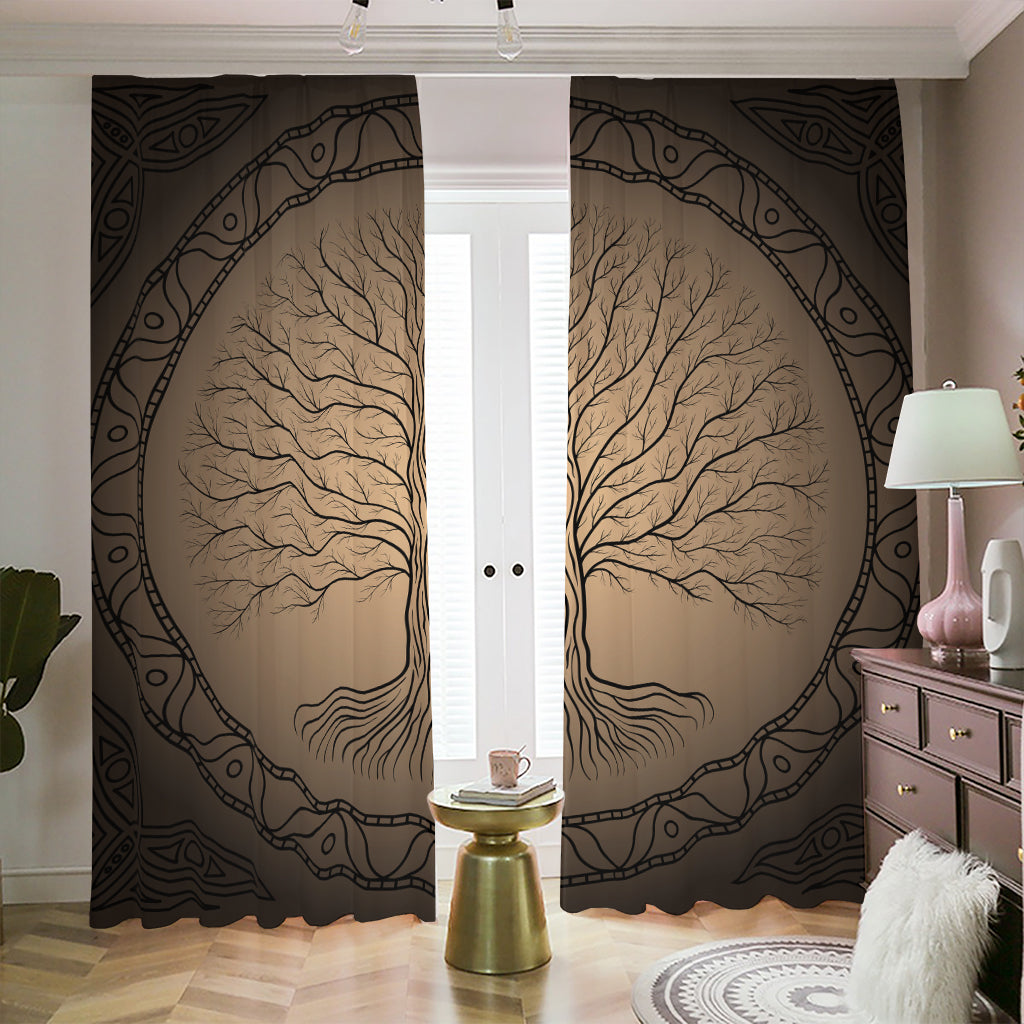 Ancient Yggdrasil Tree Print Blackout Pencil Pleat Curtains