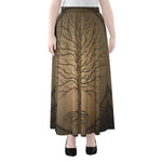 Ancient Yggdrasil Tree Print Chiffon Maxi Skirt