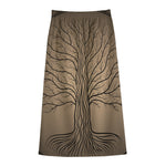 Ancient Yggdrasil Tree Print Cotton Front Slit Maxi Skirt