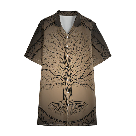 Ancient Yggdrasil Tree Print Cotton Hawaiian Shirt