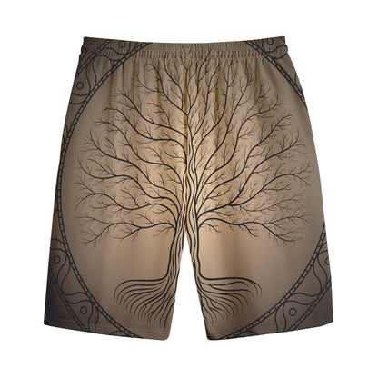 Ancient Yggdrasil Tree Print Cotton Shorts