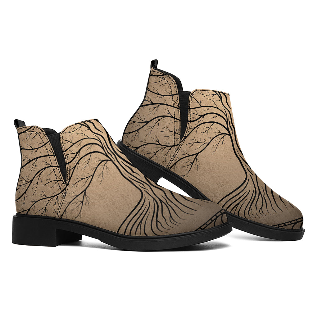 Ancient Yggdrasil Tree Print Flat Ankle Boots