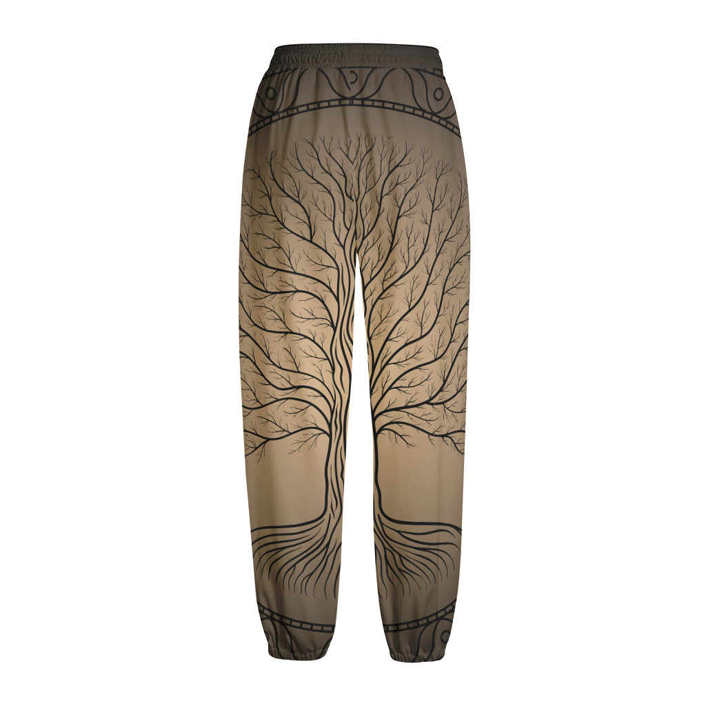Ancient Yggdrasil Tree Print Fleece Lined Knit Pants